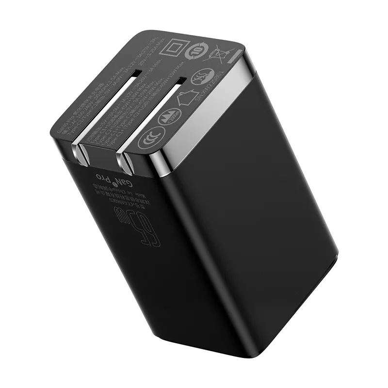 Baseus GaN5 Pro 65W Fast Charger 2X Type-C 1X USB Port CN For MacBook Laptop Phone With Type-C to Type-C 100W Cable 20V 5A 1m Black CCGP120001