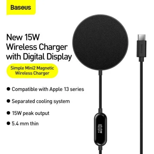 Baseus Wireless Charger Magnetic 15W Simple Mini2 For iPhone 12 13 14 Series Black CCJJ010001